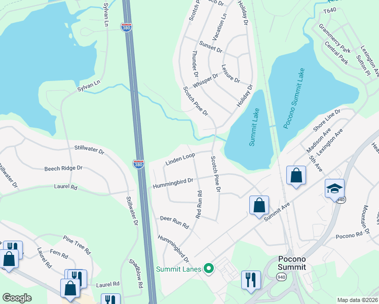 map of restaurants, bars, coffee shops, grocery stores, and more near 1808 Linden Loop in Pocono Summit