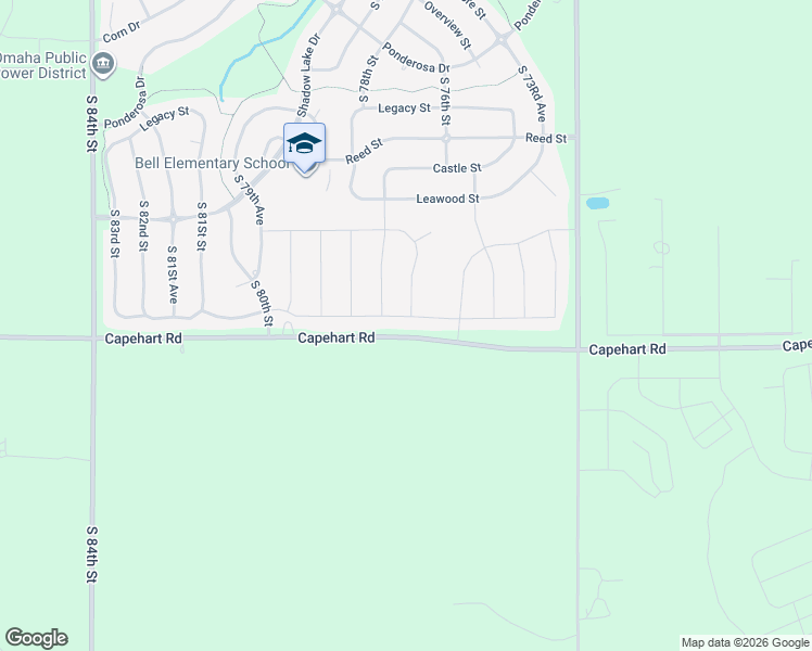 map of restaurants, bars, coffee shops, grocery stores, and more near 7605 Capehart Road in Papillion