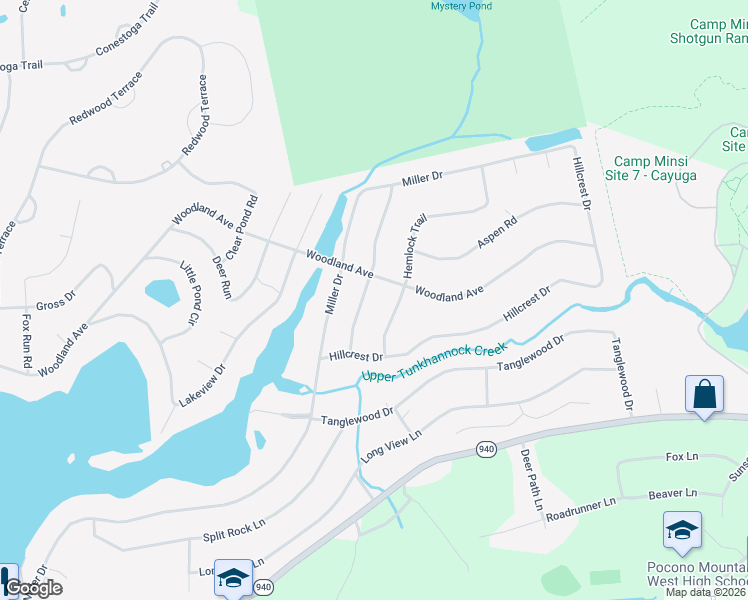 map of restaurants, bars, coffee shops, grocery stores, and more near 14-26 Winding Hill Rd in Pocono Pines