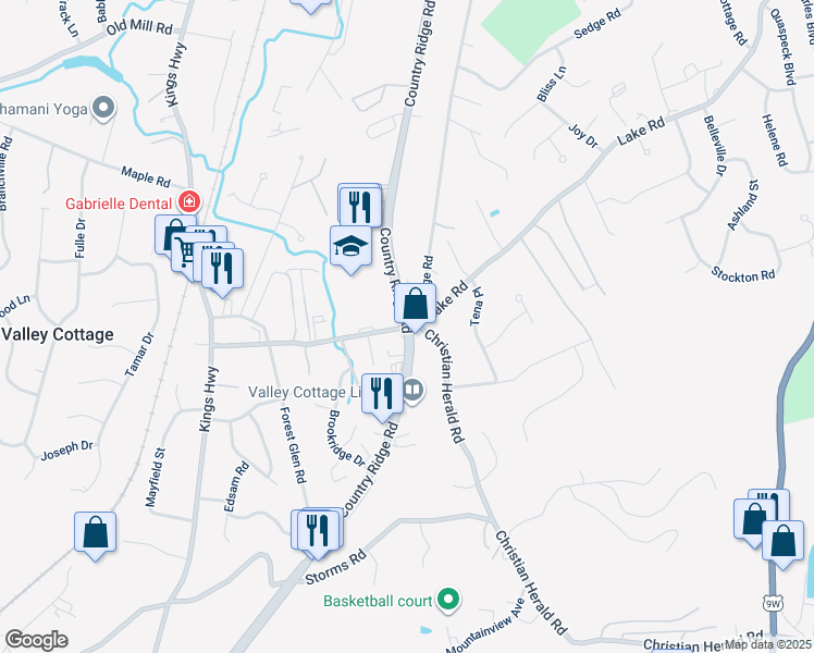 map of restaurants, bars, coffee shops, grocery stores, and more near 30 Lake Road in Valley Cottage