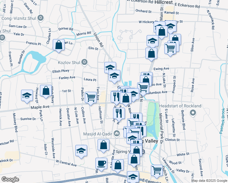 map of restaurants, bars, coffee shops, grocery stores, and more near 54 Gesner Drive in Spring Valley