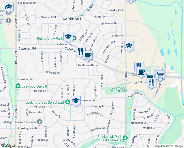 map of restaurants, bars, coffee shops, grocery stores, and more near 12720 South 28th Court in Bellevue