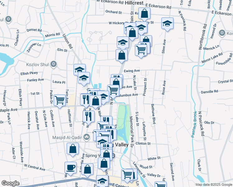 map of restaurants, bars, coffee shops, grocery stores, and more near 30 Columbus Avenue in Spring Valley