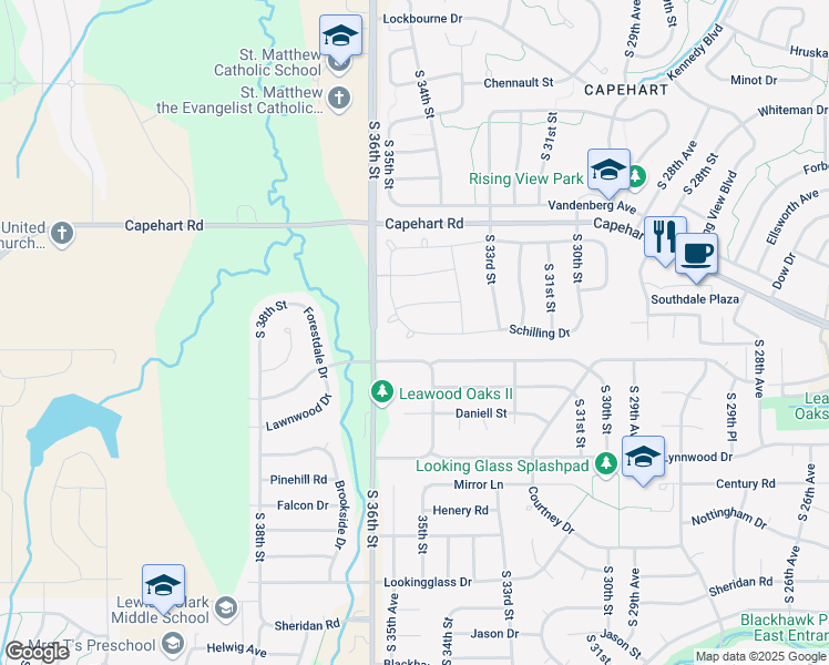 map of restaurants, bars, coffee shops, grocery stores, and more near 4431 Schilling Drive in Bellevue