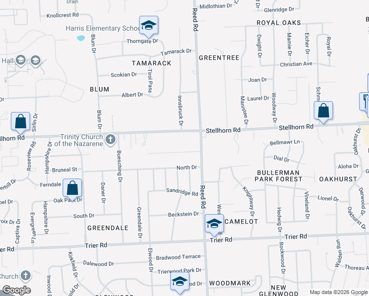 map of restaurants, bars, coffee shops, grocery stores, and more near 4712 Doenges Drive in Fort Wayne