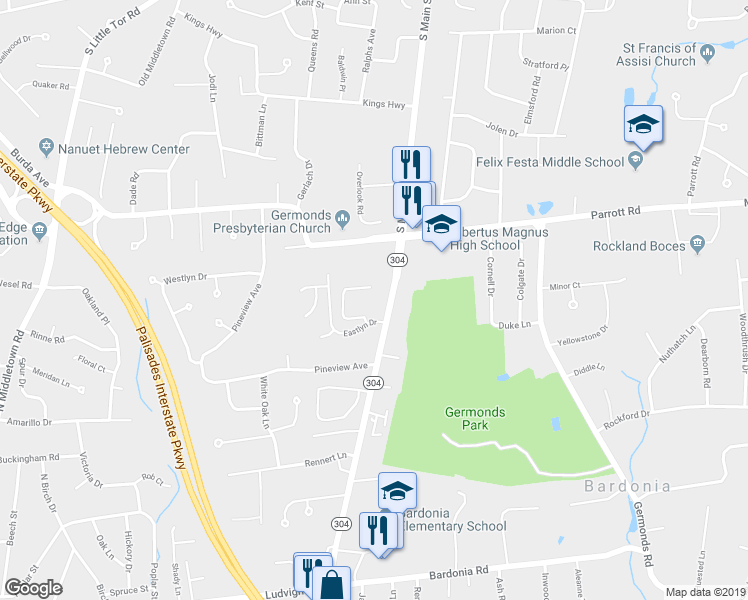 map of restaurants, bars, coffee shops, grocery stores, and more near 1 Germonds Village in Bardonia