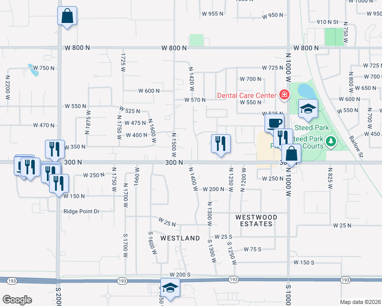 map of restaurants, bars, coffee shops, grocery stores, and more near 1428 West 300 North in Clinton