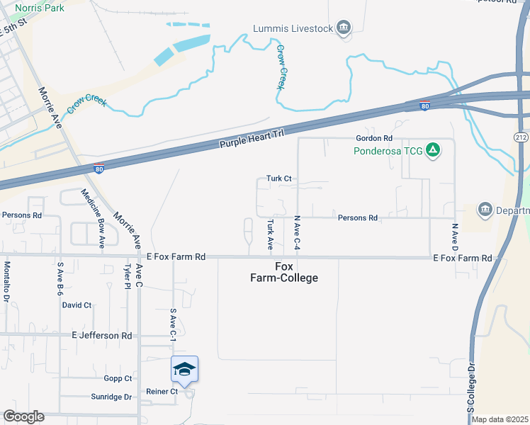 map of restaurants, bars, coffee shops, grocery stores, and more near 140 Turk Ave in Cheyenne
