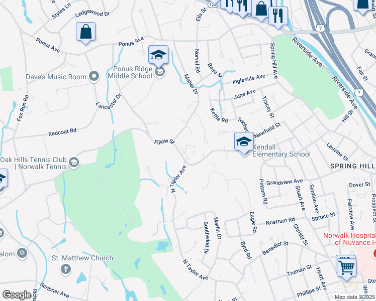 map of restaurants, bars, coffee shops, grocery stores, and more near in Norwalk