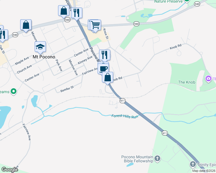 map of restaurants, bars, coffee shops, grocery stores, and more near in Mount Pocono