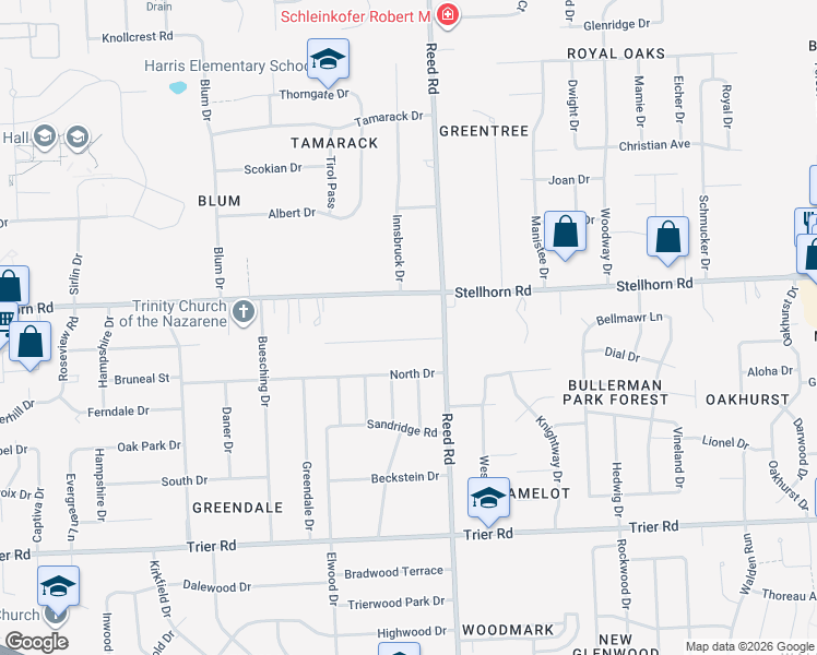 map of restaurants, bars, coffee shops, grocery stores, and more near 4712 Doenges Drive in Fort Wayne