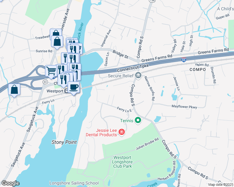 map of restaurants, bars, coffee shops, grocery stores, and more near 6 Surrey Lane in Westport