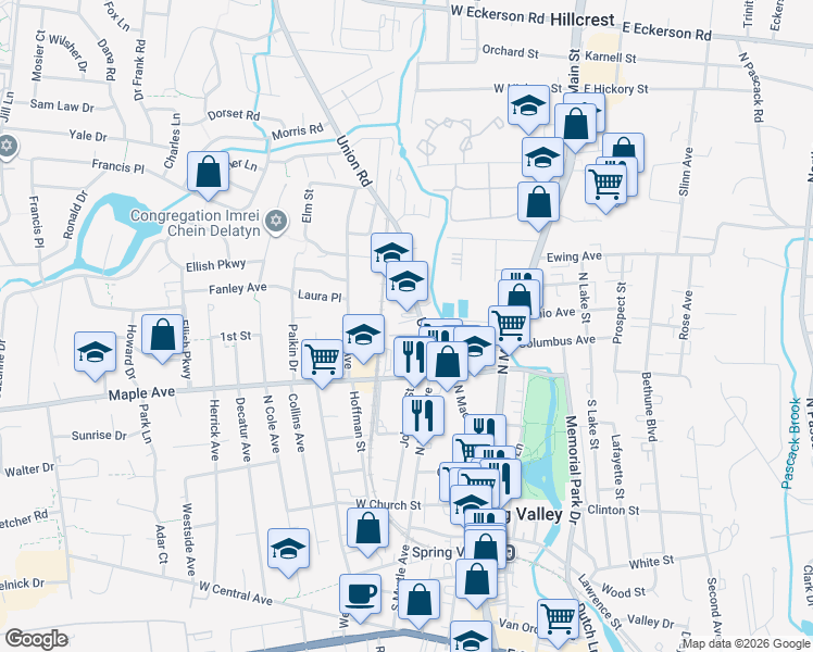 map of restaurants, bars, coffee shops, grocery stores, and more near 76 Gesner Drive in Spring Valley