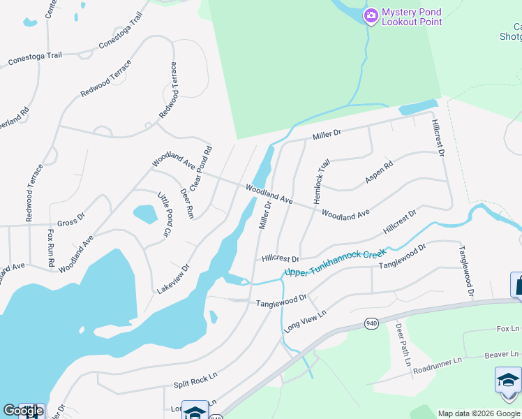 map of restaurants, bars, coffee shops, grocery stores, and more near 200-208 Miller Drive in Pocono Pines