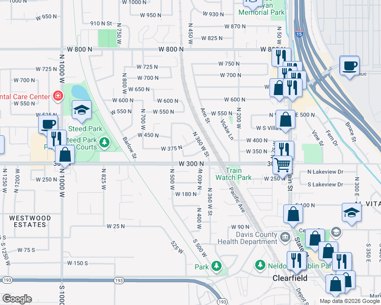 map of restaurants, bars, coffee shops, grocery stores, and more near 452 325 North Street in Clearfield