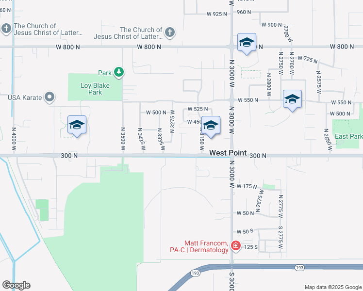 map of restaurants, bars, coffee shops, grocery stores, and more near North 3250 West in Clinton