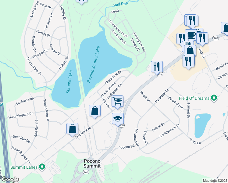 map of restaurants, bars, coffee shops, grocery stores, and more near Lexington Avenue in Monroe