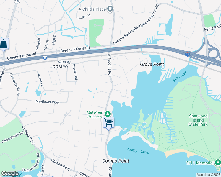 map of restaurants, bars, coffee shops, grocery stores, and more near 154 Hillspoint Road in Westport