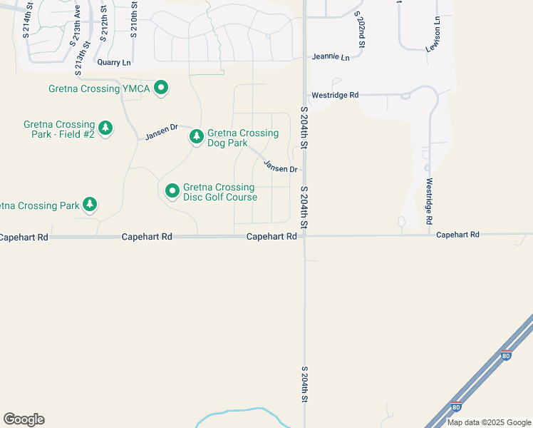 map of restaurants, bars, coffee shops, grocery stores, and more near 12665 South 205th Avenue in Gretna