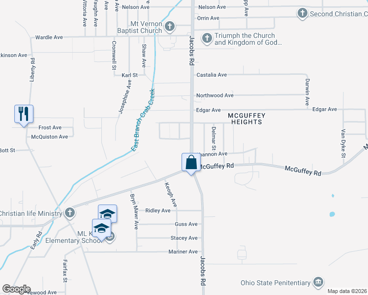 map of restaurants, bars, coffee shops, grocery stores, and more near in Youngstown