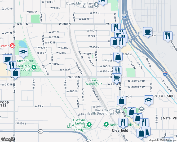 map of restaurants, bars, coffee shops, grocery stores, and more near 406 Ann Street in Clearfield