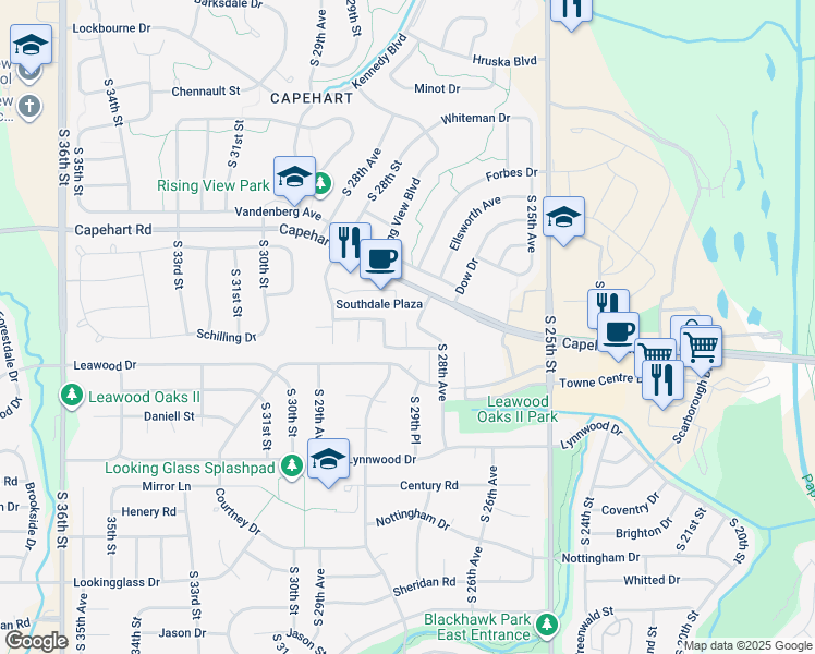 map of restaurants, bars, coffee shops, grocery stores, and more near 2864 Biggs Plaza in Bellevue