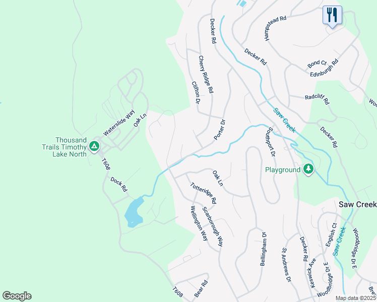 map of restaurants, bars, coffee shops, grocery stores, and more near 1033 Porter Drive in Saw Creek