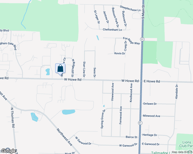 map of restaurants, bars, coffee shops, grocery stores, and more near 625 Senn Drive in Tallmadge