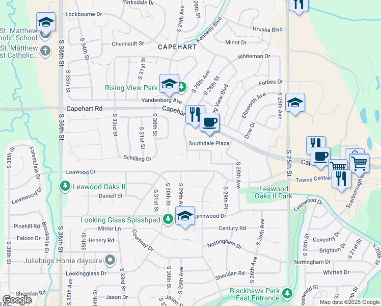 map of restaurants, bars, coffee shops, grocery stores, and more near 2945 Biggs Plaza in Bellevue