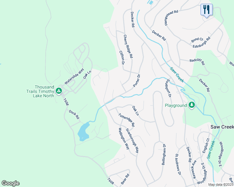 map of restaurants, bars, coffee shops, grocery stores, and more near 1033 Porter Drive in Saw Creek