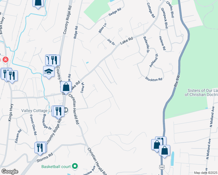 map of restaurants, bars, coffee shops, grocery stores, and more near 14 Louis Avenue in Valley Cottage