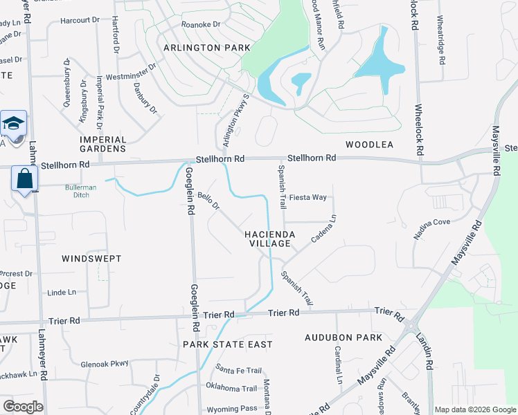 map of restaurants, bars, coffee shops, grocery stores, and more near 8437 Cerco Court in Fort Wayne