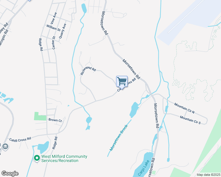 map of restaurants, bars, coffee shops, grocery stores, and more near 197 Cahill Cross Road in West Milford