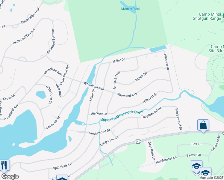 map of restaurants, bars, coffee shops, grocery stores, and more near 4141 Hemlock Trail in Pocono Pines