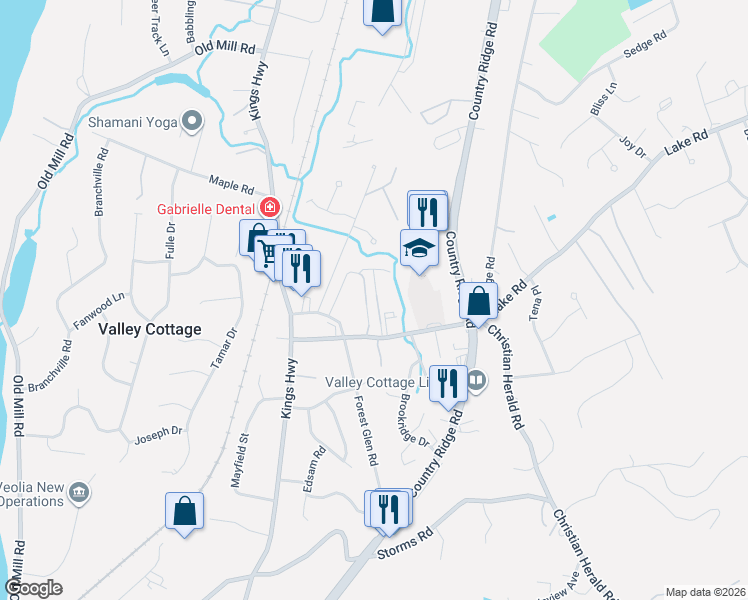 map of restaurants, bars, coffee shops, grocery stores, and more near 9 Oxford Drive in Valley Cottage