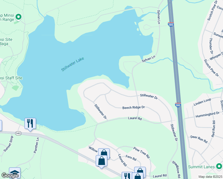 map of restaurants, bars, coffee shops, grocery stores, and more near 117 Stillwater Drive in Pocono Summit