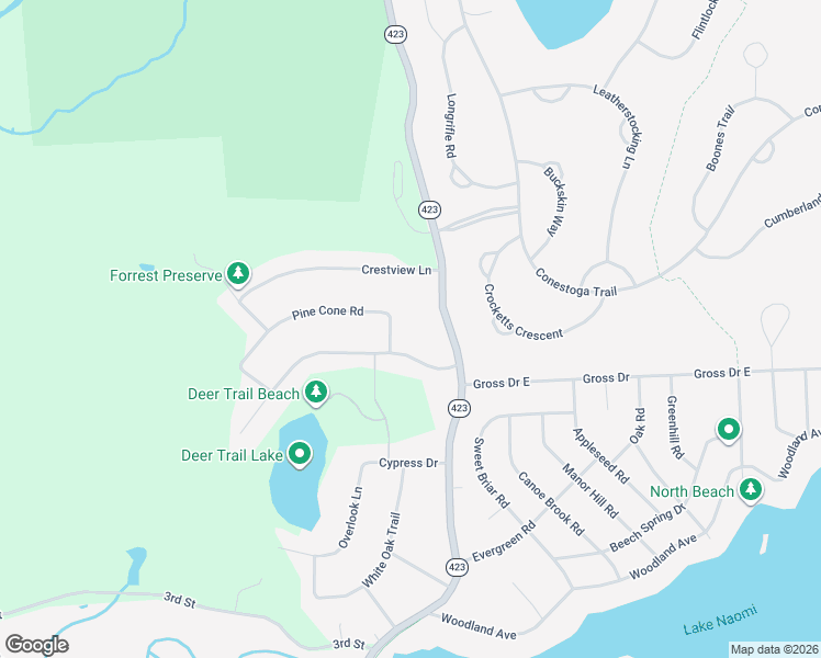 map of restaurants, bars, coffee shops, grocery stores, and more near Tamarack Dr in Pocono Pines