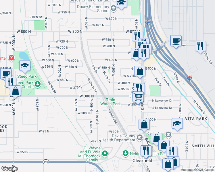 map of restaurants, bars, coffee shops, grocery stores, and more near 406 Ann Street in Clearfield