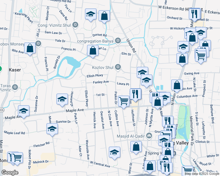 map of restaurants, bars, coffee shops, grocery stores, and more near 114 North Cole Avenue in Spring Valley
