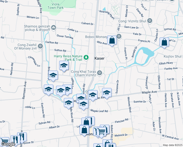 map of restaurants, bars, coffee shops, grocery stores, and more near 131 New York 306 in Monsey