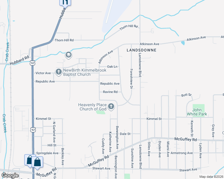 map of restaurants, bars, coffee shops, grocery stores, and more near 1535 Republic Avenue in Youngstown
