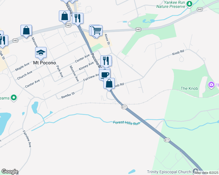 map of restaurants, bars, coffee shops, grocery stores, and more near 2 Knob Road in Mount Pocono