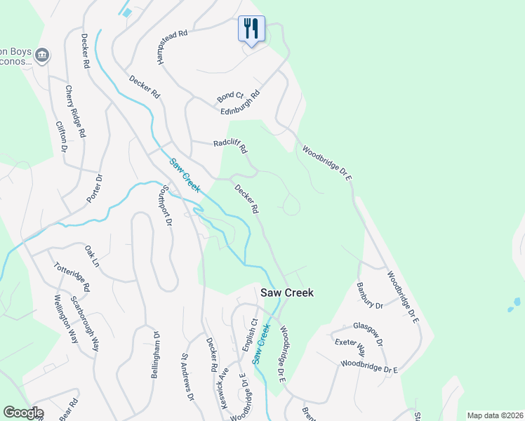 map of restaurants, bars, coffee shops, grocery stores, and more near Decker Road in Bushkill