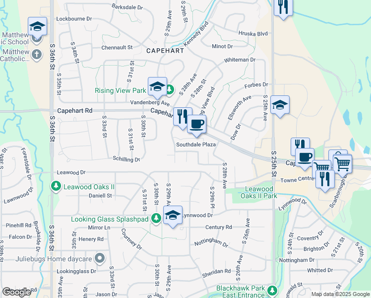 map of restaurants, bars, coffee shops, grocery stores, and more near 2922 Biggs Plaza in Bellevue