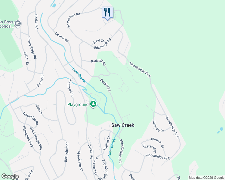 map of restaurants, bars, coffee shops, grocery stores, and more near Decker Road in Bushkill