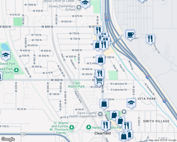 map of restaurants, bars, coffee shops, grocery stores, and more near 178 N 1850 W in West Point