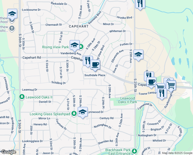 map of restaurants, bars, coffee shops, grocery stores, and more near 2864 Biggs Plaza in Bellevue