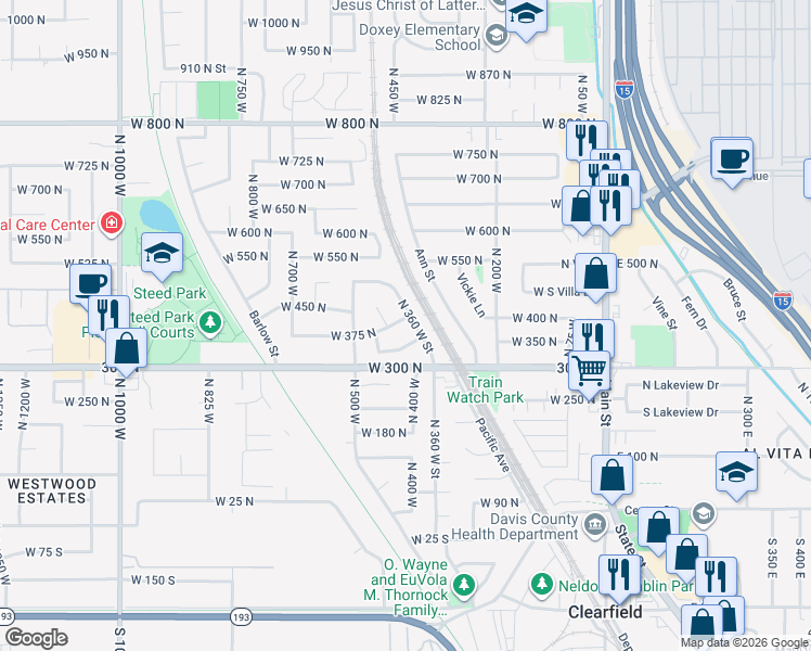 map of restaurants, bars, coffee shops, grocery stores, and more near 369 North Kersh Drive West in Clearfield