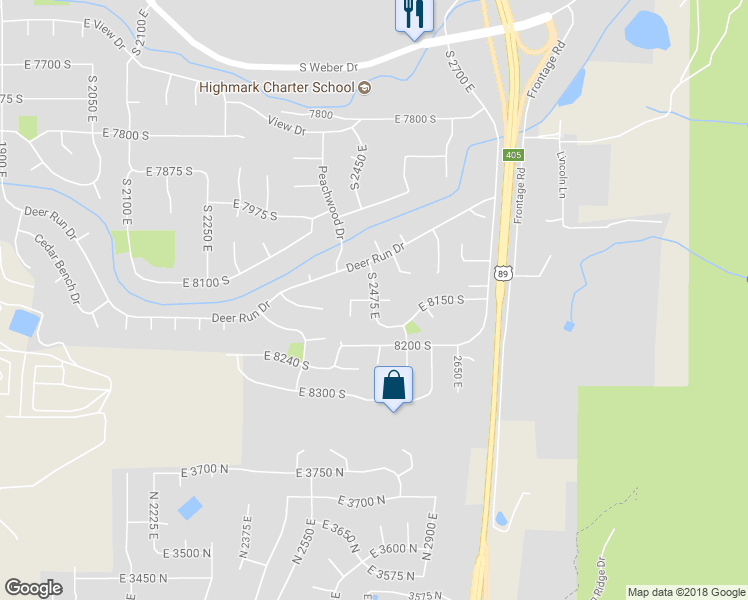 map of restaurants, bars, coffee shops, grocery stores, and more near East 8125 Street in South Weber