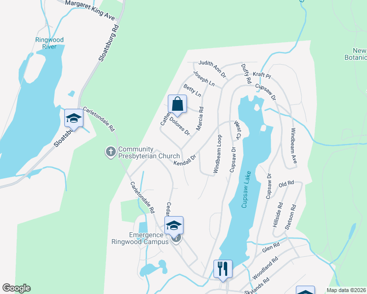 map of restaurants, bars, coffee shops, grocery stores, and more near 68 Marcia Road in Ringwood